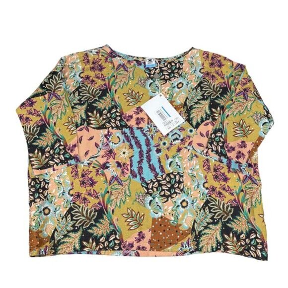 NWT M MISSONI Ocher Silk Blend Floral Print 3/4 Sleeve Blouse Womens Sz XS - Picture 4 of 9